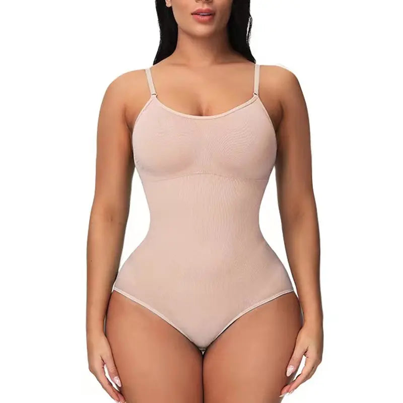 Super promoção Bodysuit com alças finas e decote em V, modelador de corpo com virilha aberta, modelador de corpo emagrecedor, modelador suave