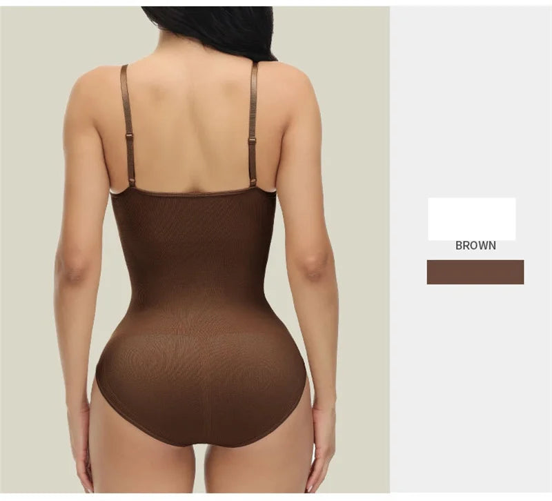 Super promoção Bodysuit com alças finas e decote em V, modelador de corpo com virilha aberta, modelador de corpo emagrecedor, modelador suave