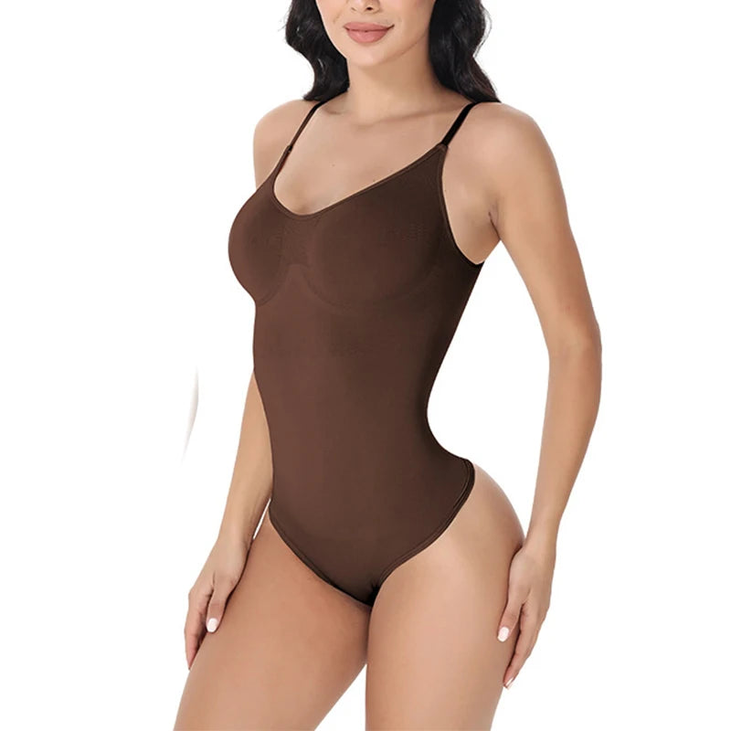Super promoção Bodysuit com alças finas e decote em V, modelador de corpo com virilha aberta, modelador de corpo emagrecedor, modelador suave