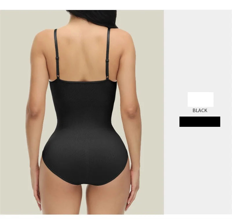 Super promoção Bodysuit com alças finas e decote em V, modelador de corpo com virilha aberta, modelador de corpo emagrecedor, modelador suave