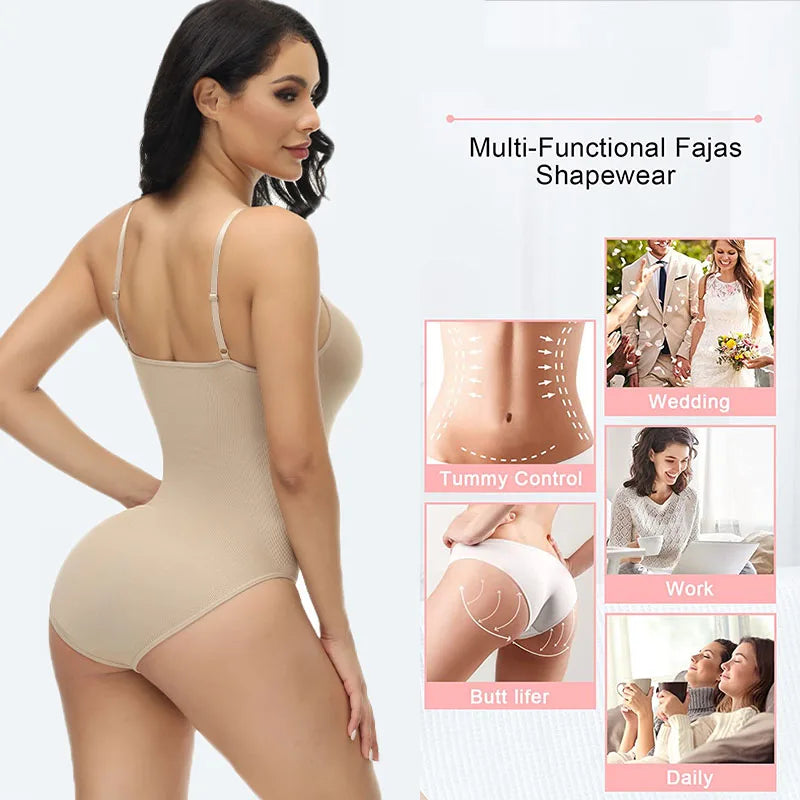 Super promoção Bodysuit com alças finas e decote em V, modelador de corpo com virilha aberta, modelador de corpo emagrecedor, modelador suave