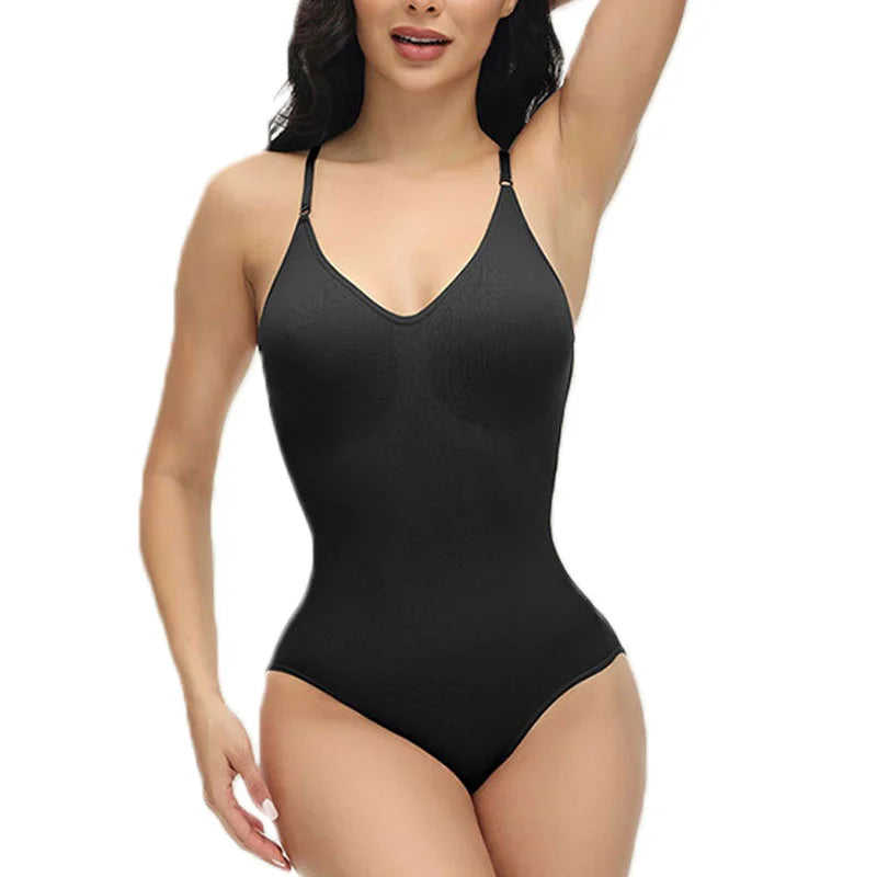 Super promoção Bodysuit com alças finas e decote em V, modelador de corpo com virilha aberta, modelador de corpo emagrecedor, modelador suave