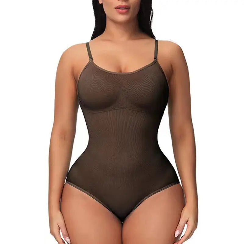 Super promoção Bodysuit com alças finas e decote em V, modelador de corpo com virilha aberta, modelador de corpo emagrecedor, modelador suave