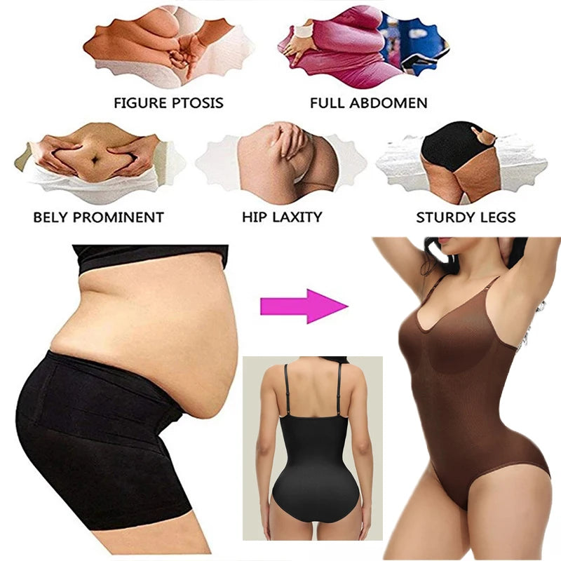 Super promoção Bodysuit com alças finas e decote em V, modelador de corpo com virilha aberta, modelador de corpo emagrecedor, modelador suave