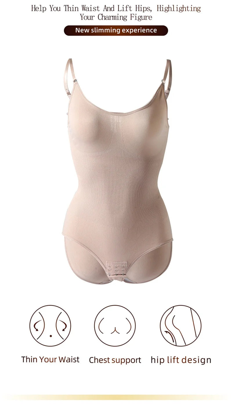 Super promoção Bodysuit com alças finas e decote em V, modelador de corpo com virilha aberta, modelador de corpo emagrecedor, modelador suave