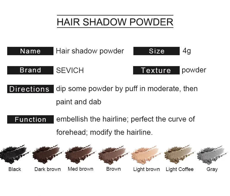 Sevich 12 cores de pó para linha fina, sombra para linha fina, preenchimento, cabelos ralos, unissex, sombra para linha fina, pó modificado, cabelos grisalhos