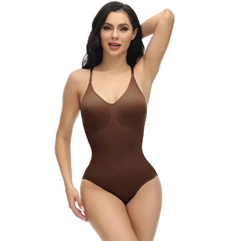 Super promoção Bodysuit com alças finas e decote em V, modelador de corpo com virilha aberta, modelador de corpo emagrecedor, modelador suave