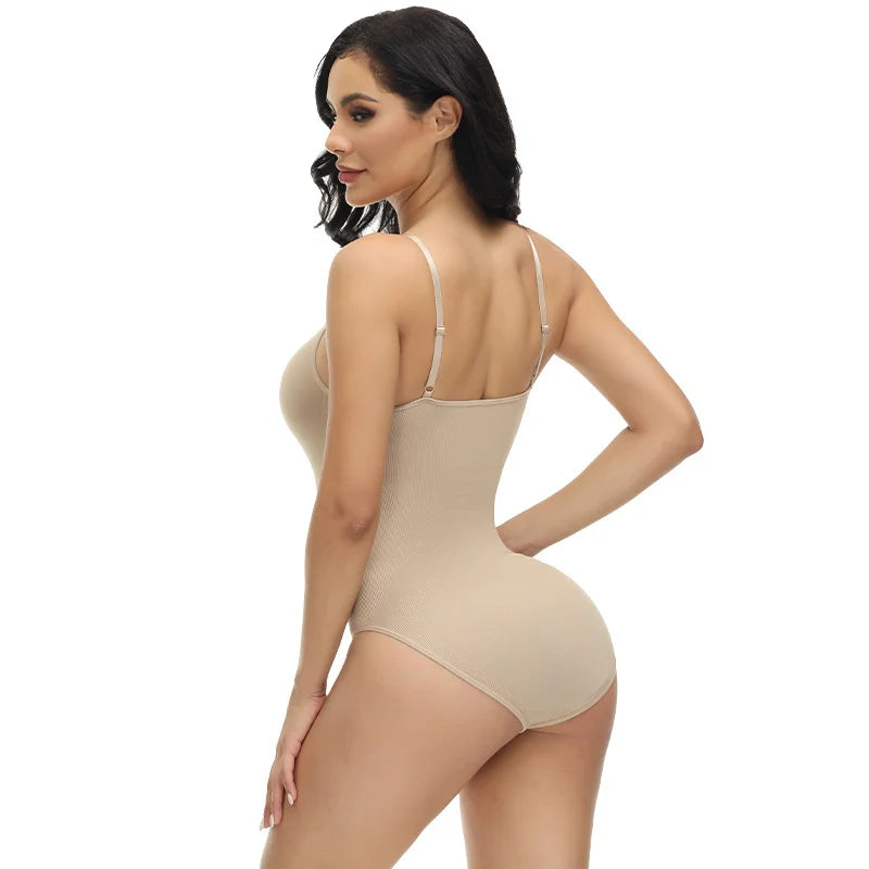 Super promoção Bodysuit com alças finas e decote em V, modelador de corpo com virilha aberta, modelador de corpo emagrecedor, modelador suave