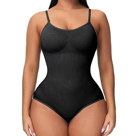 Super promoção Bodysuit com alças finas e decote em V, modelador de corpo com virilha aberta, modelador de corpo emagrecedor, modelador suave