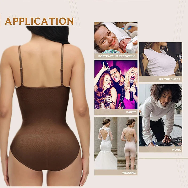 Super promoção Bodysuit com alças finas e decote em V, modelador de corpo com virilha aberta, modelador de corpo emagrecedor, modelador suave