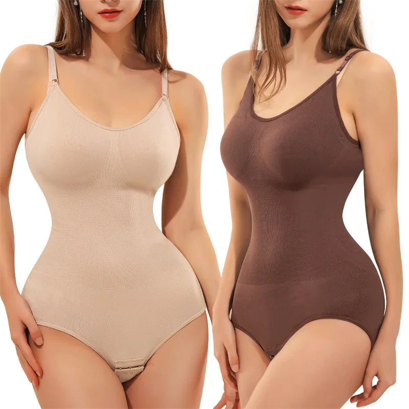 Super promoção Bodysuit com alças finas e decote em V, modelador de corpo com virilha aberta, modelador de corpo emagrecedor, modelador suave