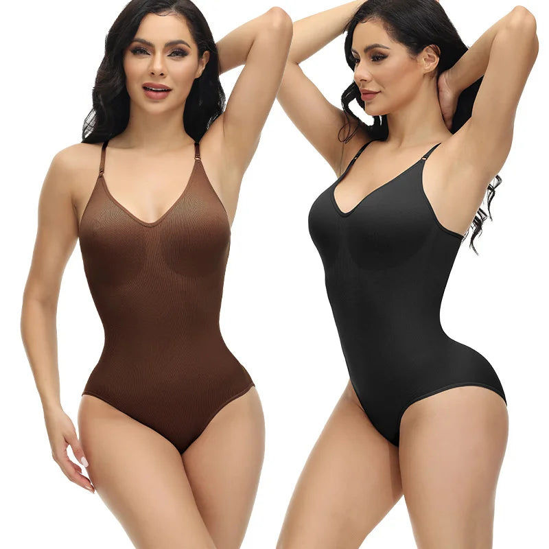 Super promoção Bodysuit com alças finas e decote em V, modelador de corpo com virilha aberta, modelador de corpo emagrecedor, modelador suave