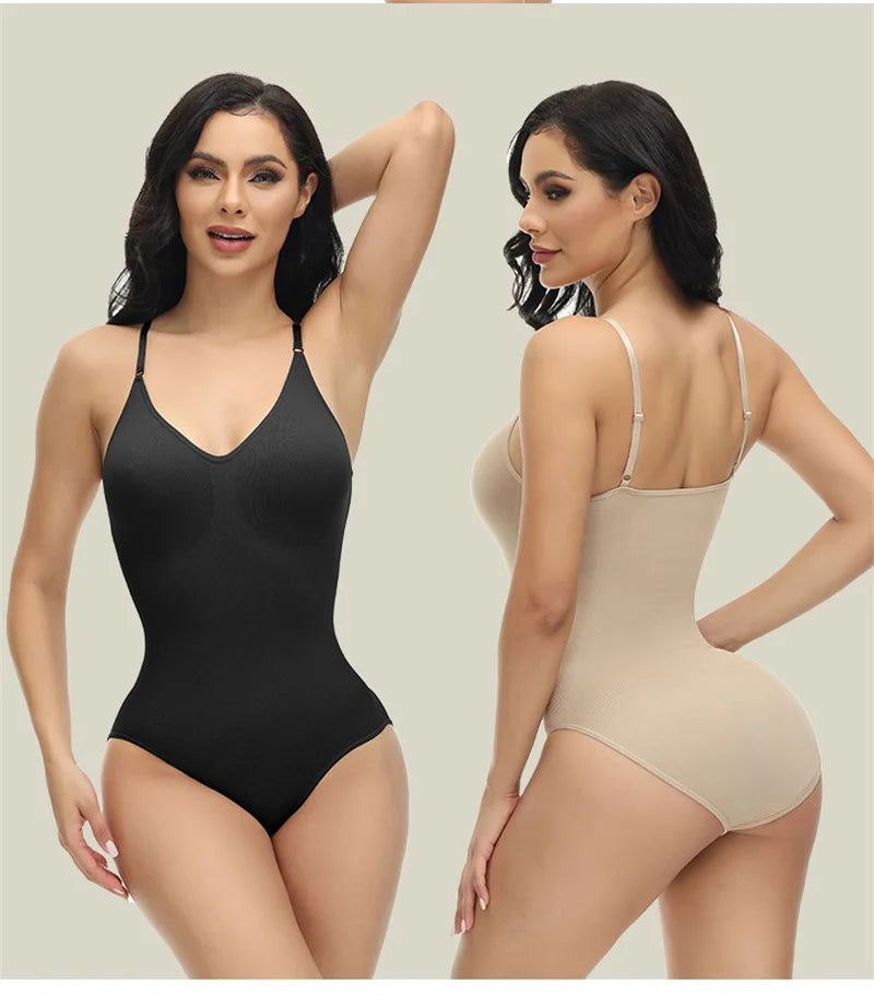 Super promoção Bodysuit com alças finas e decote em V, modelador de corpo com virilha aberta, modelador de corpo emagrecedor, modelador suave